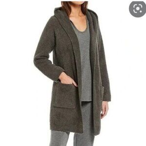Barefoot Dreams Cozychic Lite Hooded Cardigan size S Gray/Taupe